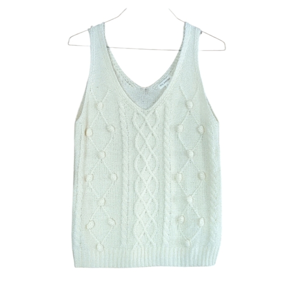 Blu Pepper Tops - Blu Pepper Chunky Cable Knit Tank Top Cream Size S